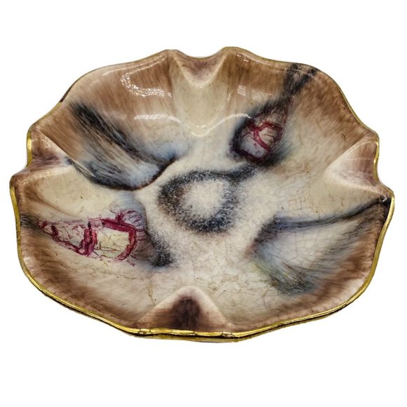 1950 Bay Keramik West Germany 737 Ashtray Trinket Candy Dish MCM Glaze Gold Gilt - Picture 4 of 7